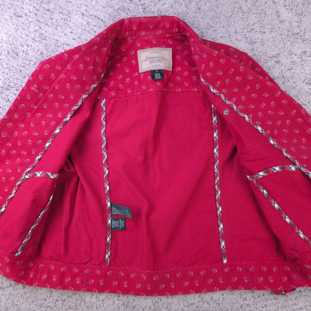Lauren Ralph Lauren Denim Jacket Womens Small Red‎ Floral Button Jean Trucker - Picture 3 of 11